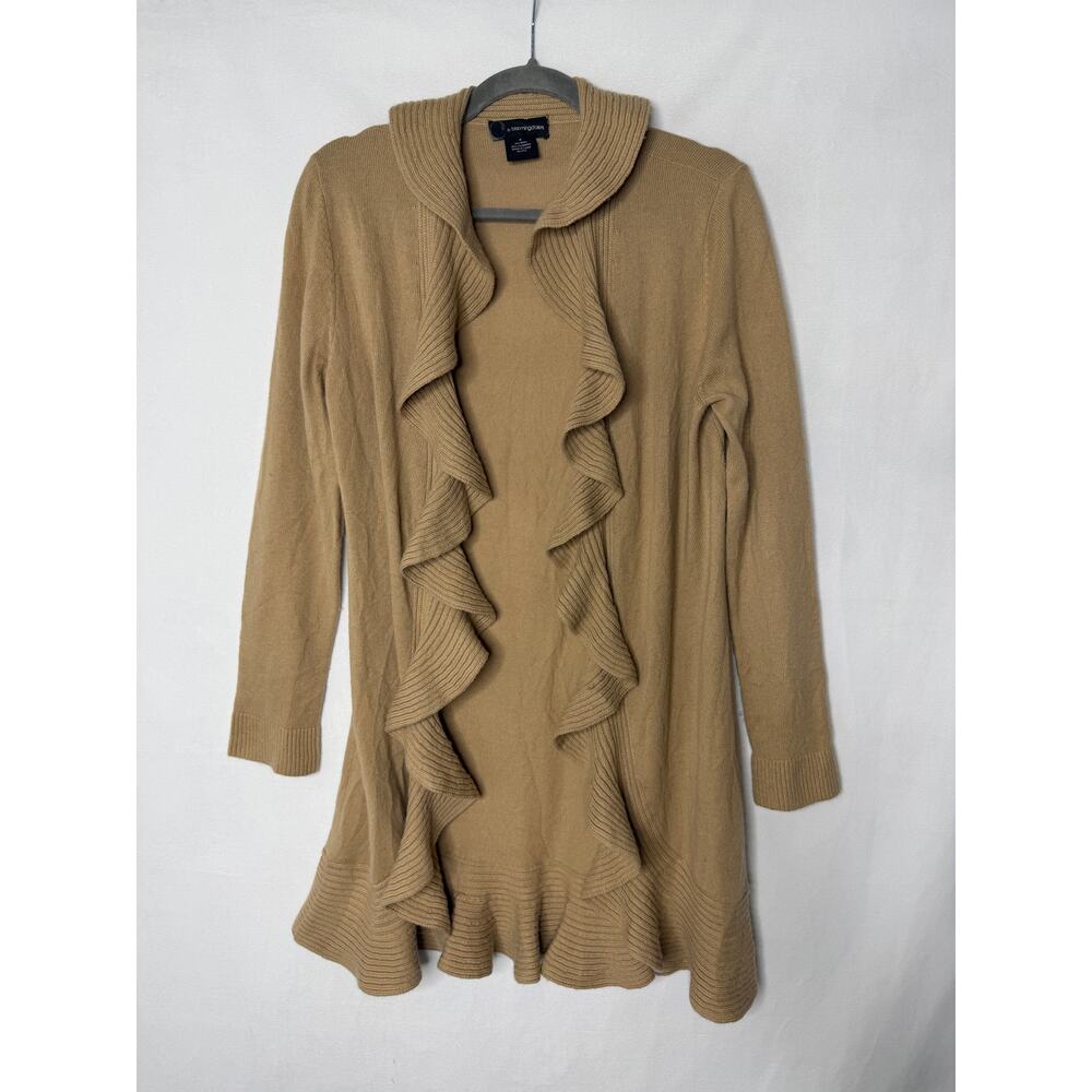 C By Bloomingdales Cardigan Sweater Waterfall Ruffle Open Front Wool Cashmere M